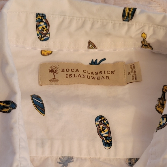 Mens White Dress Shirt Boca Classics Guitar Flip flops Surf board - Picture 2 of 8